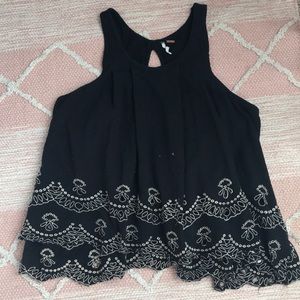 Free People Embroidered Open-Back Black Flowy Top